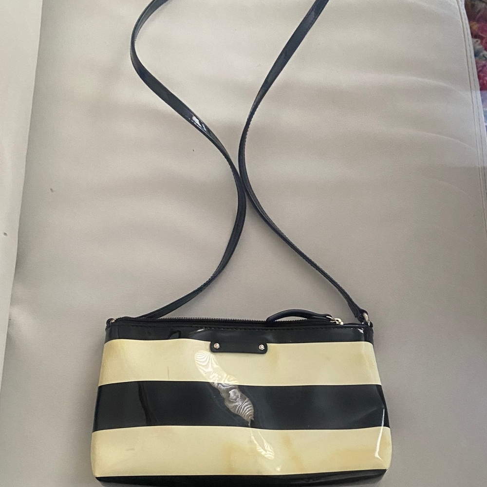 Kate Spade Black and Cream Striped Crossbody Bag